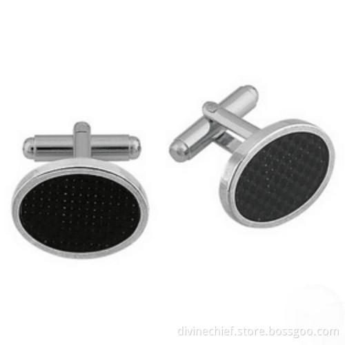 Custom Black Carbon Fiber Oval Men Copper Cufflinks